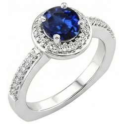 Round Sri Lankan Sapphire Natural Earth Mined Diamond ( Not Lab Grown ) s Ring 5.76 Carats White Gold 14K