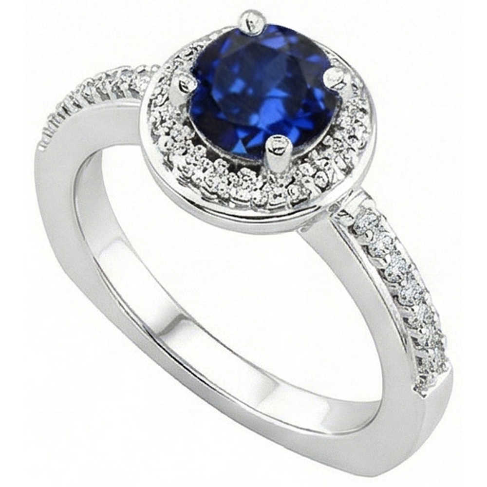 Round Sri Lankan Sapphire Natural Earth Mined Diamond ( Not Lab Grown ) s Ring 5.76 Carats White Gold 14K