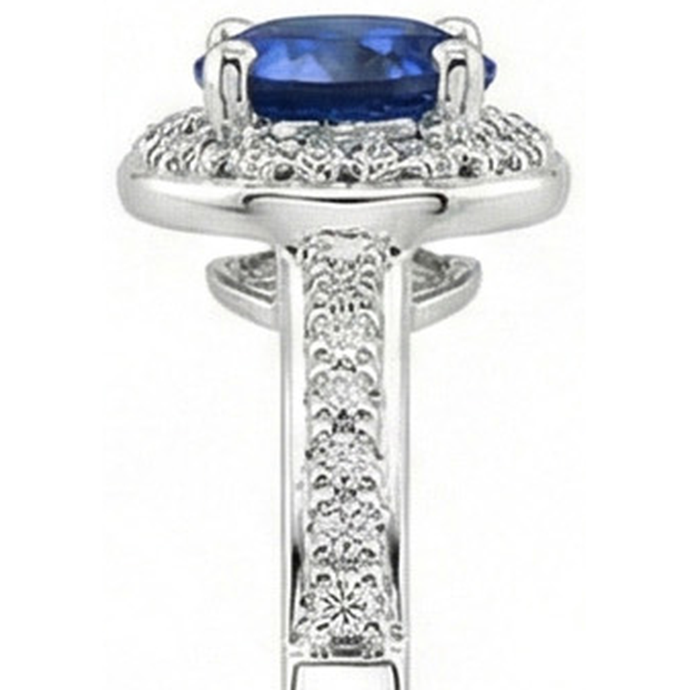Round Sri Lankan Sapphire Natural Earth Mined Diamond ( Not Lab Grown ) s Ring 5.76 Carats White Gold 14K