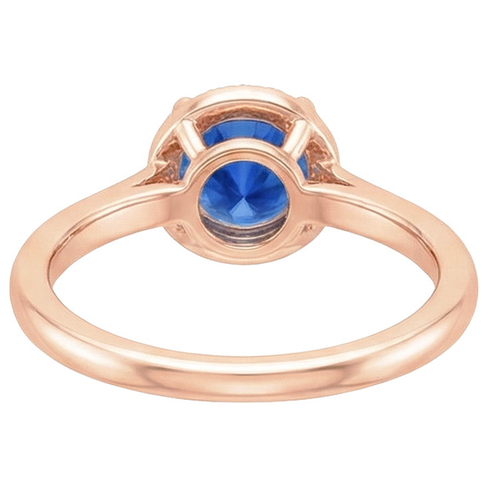 Round Women's Engagement Ring Halo Blue Sapphire Rose Gold 2.50 Carats