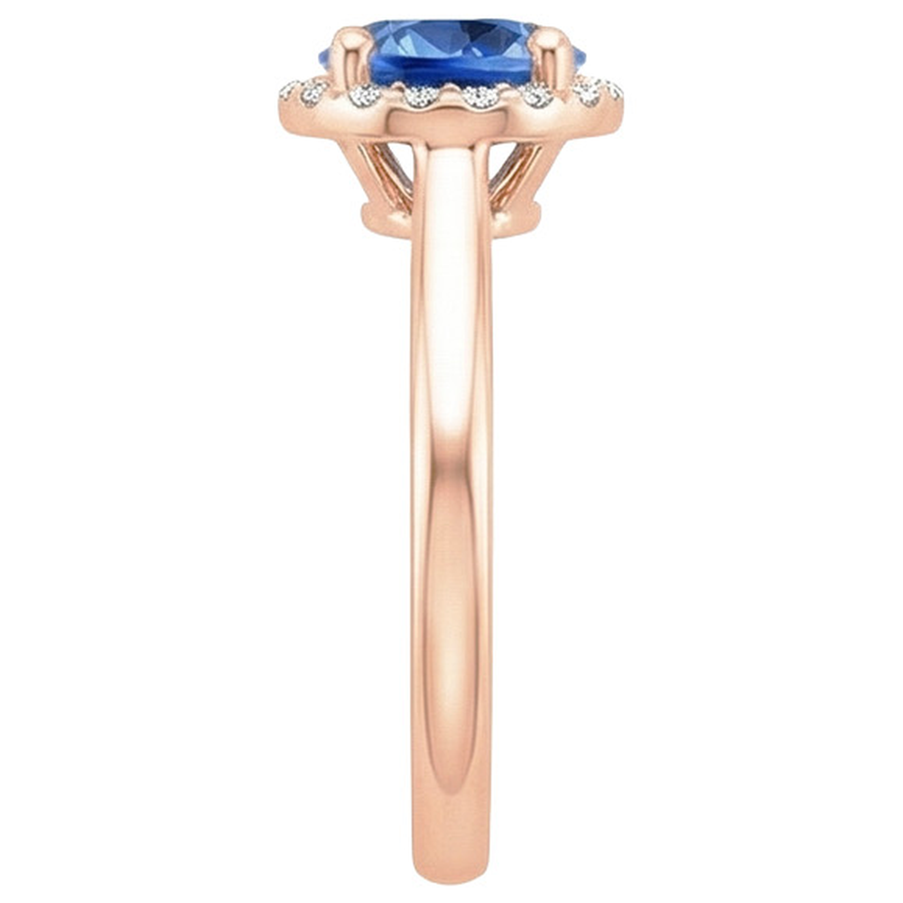 Round Women's Engagement Ring Halo Blue Sapphire Rose Gold 2.50 Carats