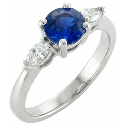 Round & Marquise Ceylon Blue Sapphire Natural Earth Mined Diamond ( Not Lab Grown ) s Ring White Gold 2.50 Ct