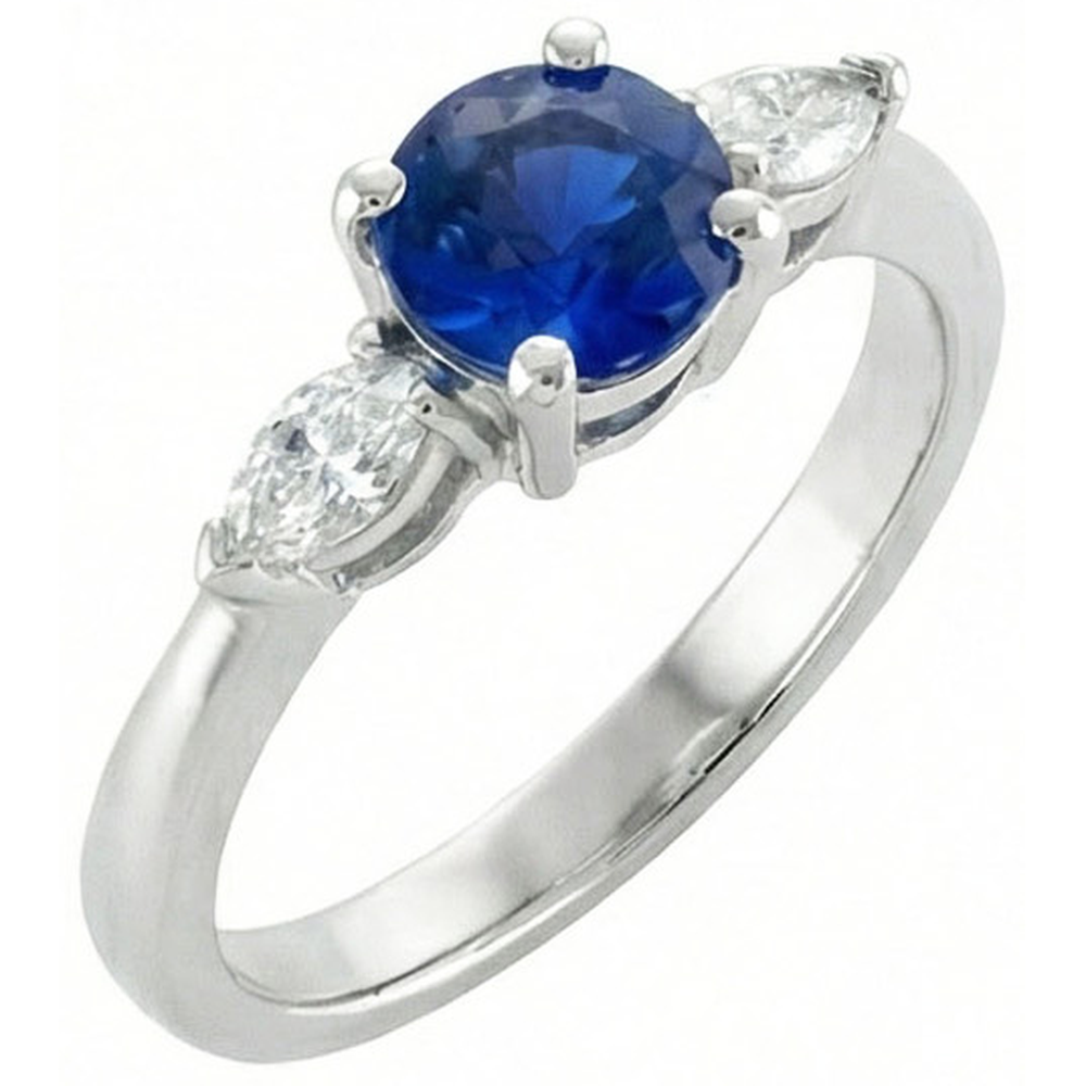 Round & Marquise Ceylon Blue Sapphire Natural Earth Mined Diamond ( Not Lab Grown ) s Ring White Gold 2.50 Ct
