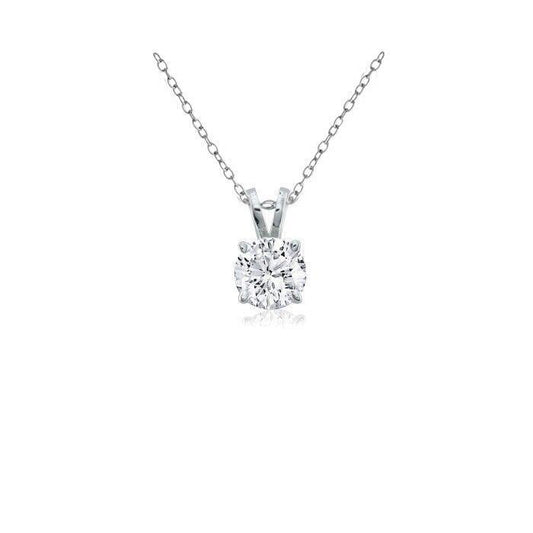 Round 1.5 Carats Real Diamond Pendant Necklace White Gold 14K - Pendant-harrychadent.ca