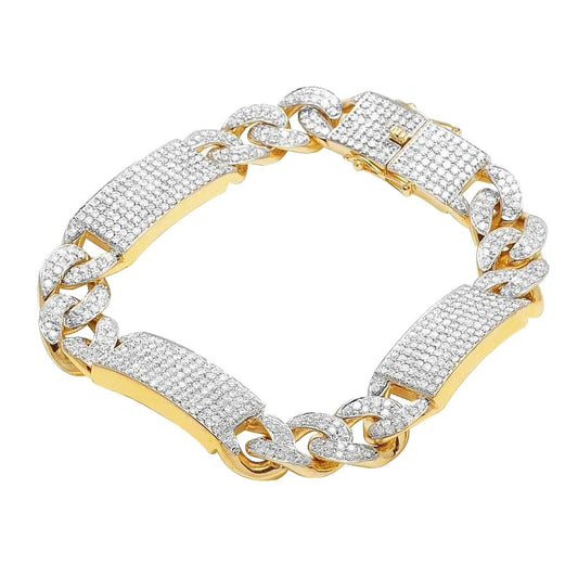 Round 14 Carats Real Small Diamonds Iced Out Mens Bracelet Yellow Gold