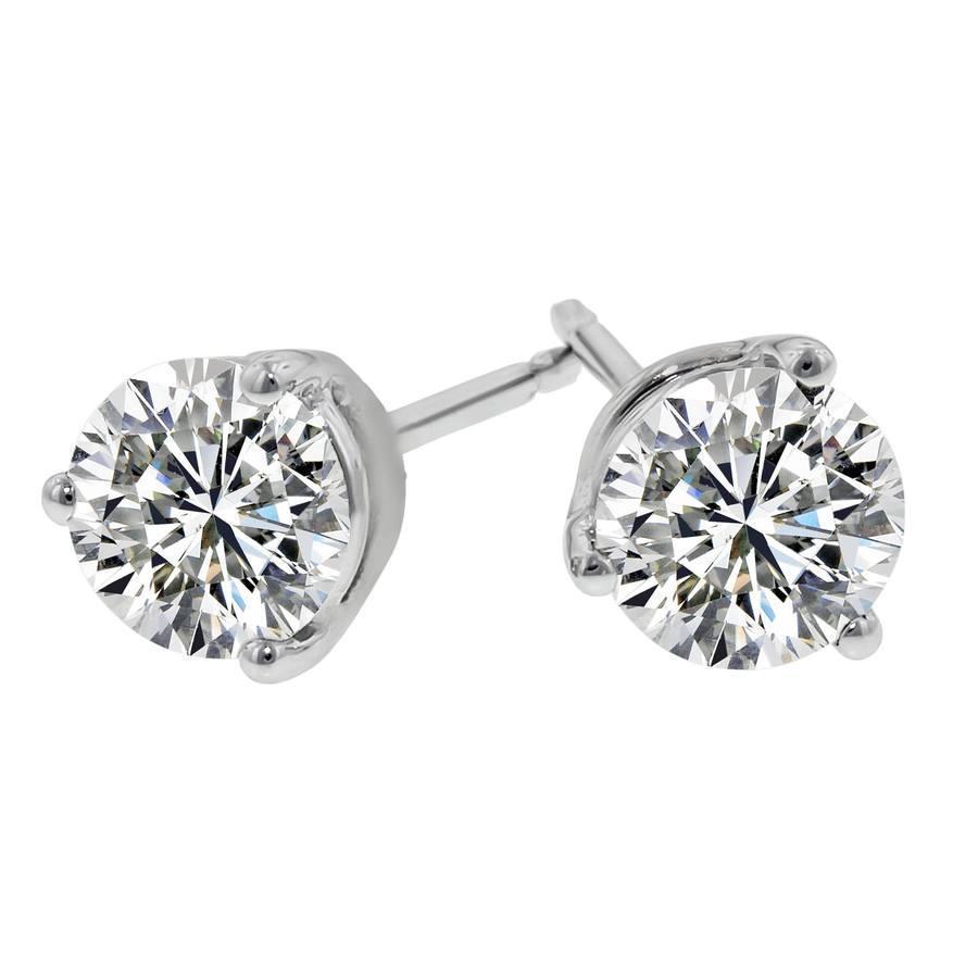 Round 2.00 Carats Genuine Diamonds Studs Earrings Gold White 14K