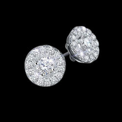 Round 2.20 Carat Halo Genuine Natural Earth Mined Diamond Stud Earrings Push Back
