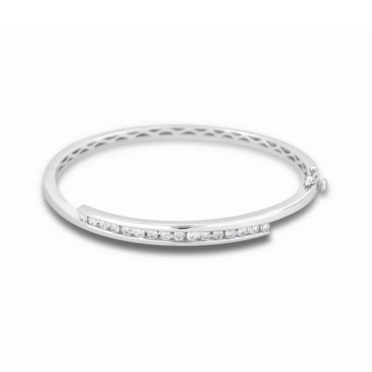 Round 2.40 Carats Genuine Diamond Women Bangle White Gold 14K