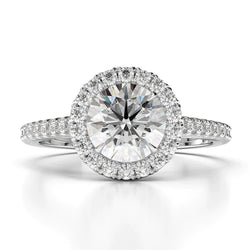 Round 2.65 Carats Real Diamond Engagement Halo Ring White Gold 14K