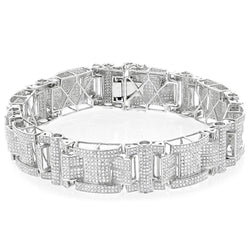 Round 24 Carats Real Natural Earth Mined Diamond Men Bracelet Solid White Gold 14K Jewelry