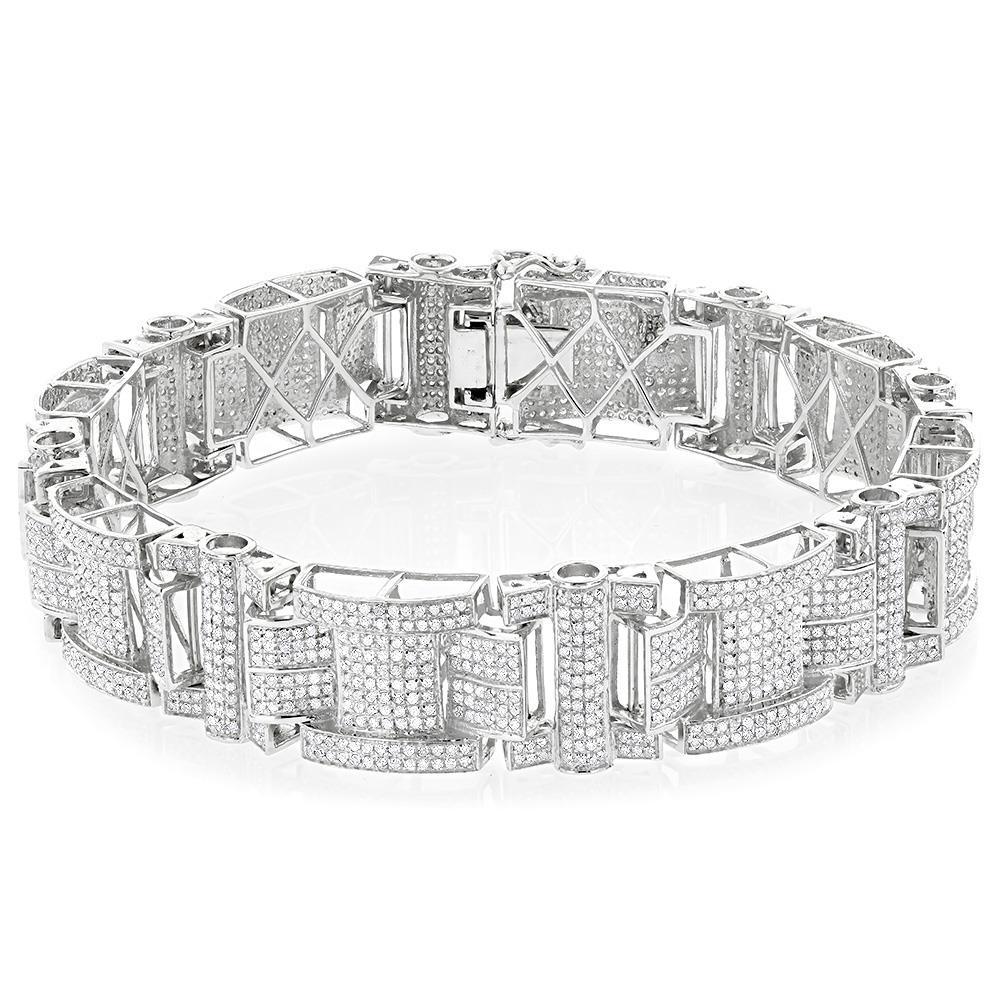 Round 24 Carats Real Diamond Men Bracelet Solid White Gold 14K Jewelry