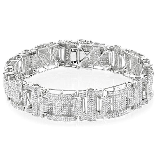 Round 24 Carats Real Diamond Men Bracelet Solid White Gold 14K Jewelry