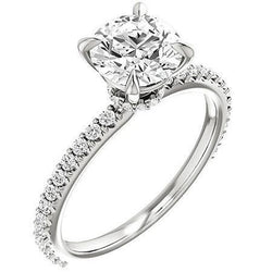 Round 3.40 Carats Real Diamonds Solitaire Ring With Accents White Gold 14K