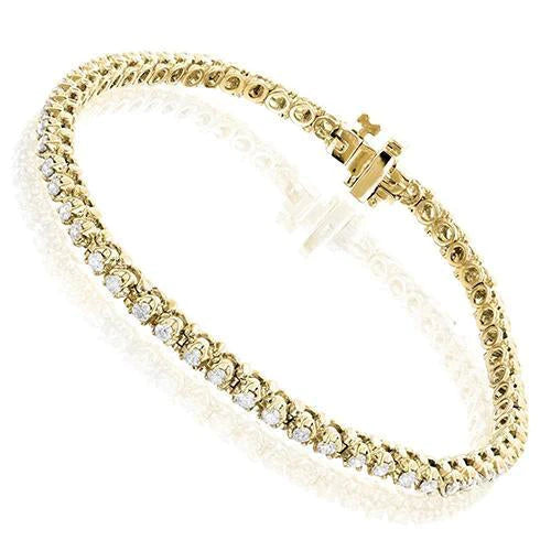 Round 3.80 Carats Natural Diamonds Lady Tennis Bracelet Prong Set YG 14K