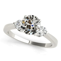 Round 3 Stone Ring Old European Real Diamonds White Gold 3 Carats