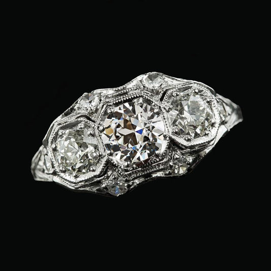 Round 3 Stone Style Old Mine Cut Real Diamonds Jewelry 4.25 Carats