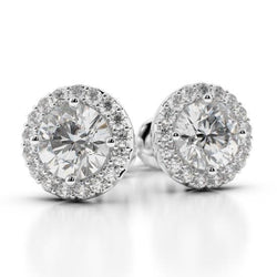 Round 4.60 Carats Genuine Diamonds Women Stud Halo Earrings 14K White Gold