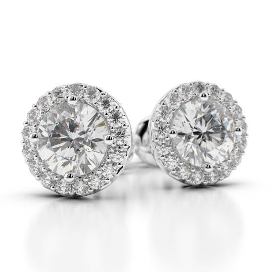 Round 4.60 Carats Genuine Diamonds Women Stud Halo Earrings 14K White Gold