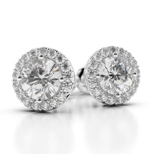 Round 4.60 Carats Genuine Diamonds Women Stud Halo Earrings 14K White Gold