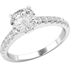 Round 4 Ct Real Diamonds Wedding Ring With Accents White Gold Jewelry