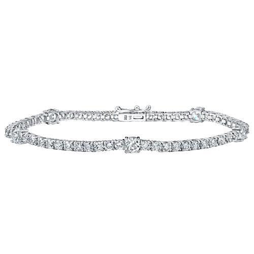 Round 6.65 Carats Prong Set Real Diamond Women Bracelet White Gold 14K