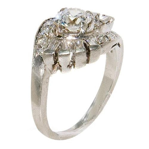 Round And Baguette Vintage Style Real Diamond Engagement Ring 2.30 Carats