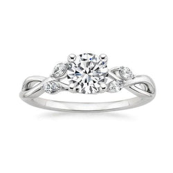 Round And Marquise Cut Real Diamonds 3.50 Carats Engagement Ring WG 14K