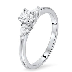 Round And Pear Cut 2.20 Ct Three Stone Real Natural Earth Mined Diamonds Engagement Ring