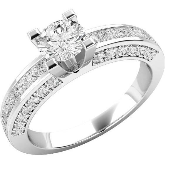 Round And Princess Cut 5 Ct Real Diamond Solitaire Ring With Accents