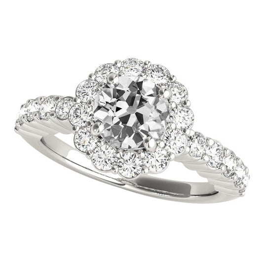 Round Anniversary Old Mine Cut Real Halo Diamond Ring Prong Set 4.75 Carats