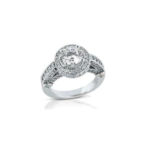 Round Antique Style Natural Diamond Halo Ring Fine Gold 1.50 Ct.