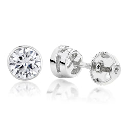 Round Bezel Set 1.90 Carats Real Diamond Women Stud Earring White Gold 14K