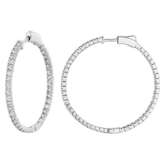 Round Brilliant 2 Carat Natural Diamond 2 Pointer Hoop Pair Earring WG 14K