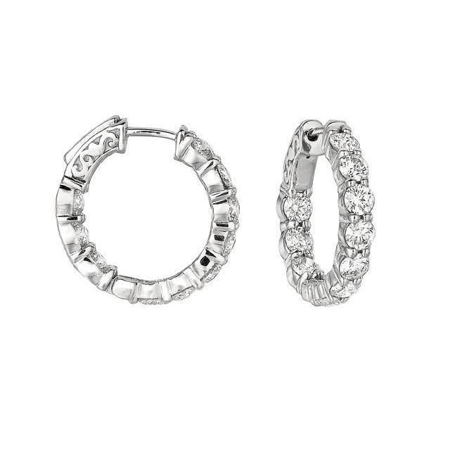 Round Brilliant 4 Carat Real Diamond Earring 20 Pointer Hoop Jewelry WG 14K