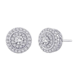 Round Brilliant Cut 1.64 Ct. Real Diamonds Lady Halo Studs Earrings WG 14K