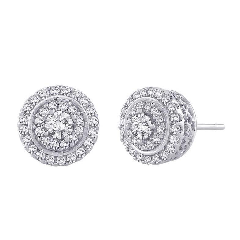 Round Brilliant Cut 1.64 Ct. Real Diamonds Lady Halo Studs Earrings WG 14K