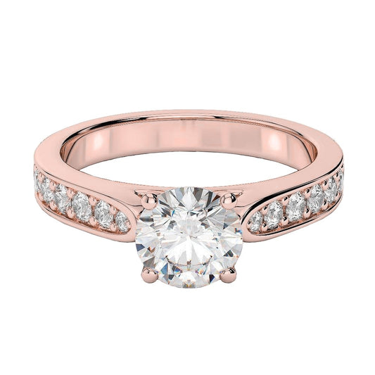 Round Brilliant Cut 3.40 Carats Real Diamond Engagement Ring Rose Gold 14K - Solitaire Ring with Accents-harrychadent.ca