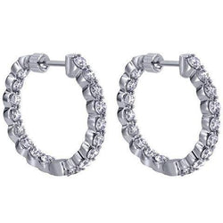 Round Brilliant Cut 4.10 Ct Real Diamonds Lady Hoop Earrings Gold White