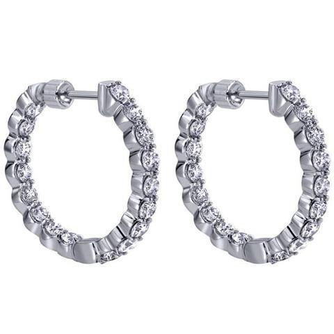 Round Brilliant Cut 4.10 Ct Real Diamonds Lady Hoop Earrings Gold White - Hoop Earrings-harrychadent.ca