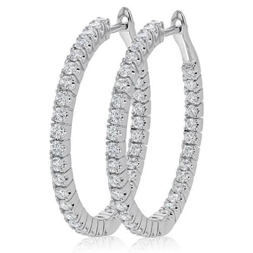 Round Brilliant Cut 4.90 Carats Genuine Diamonds Lady Hoop Earrings Gold 14K