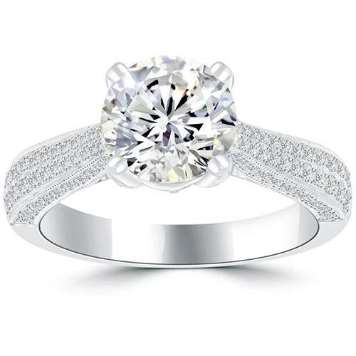 Round Brilliant Cut 4 Carats Real Diamond Wedding Ring White Gold 14K