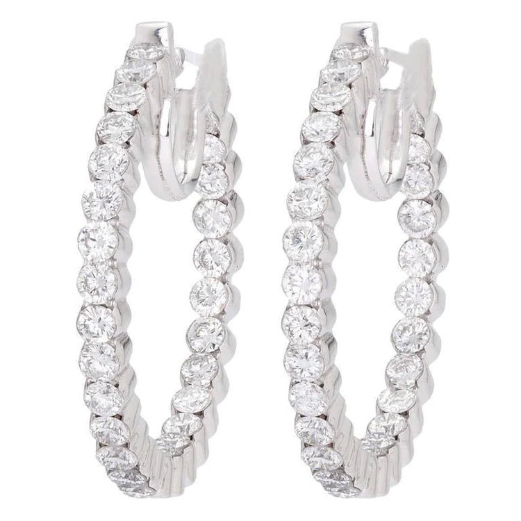 Round Brilliant Cut 5.60 Ct Natural Diamonds Women Hoop Earrings White Gold