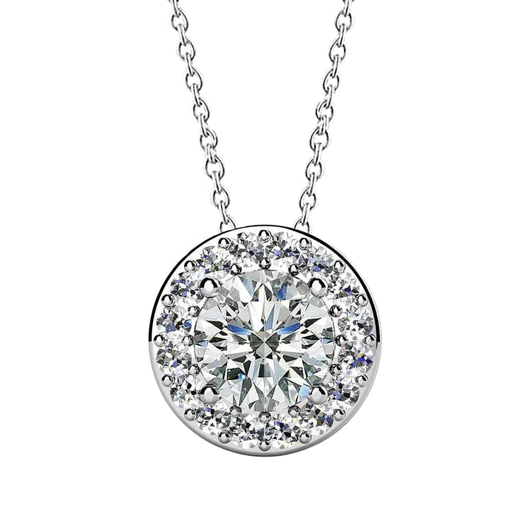Round Brilliant Cut Genuine Diamond Pendant Necklace 1.75 Carat White Gold 14K