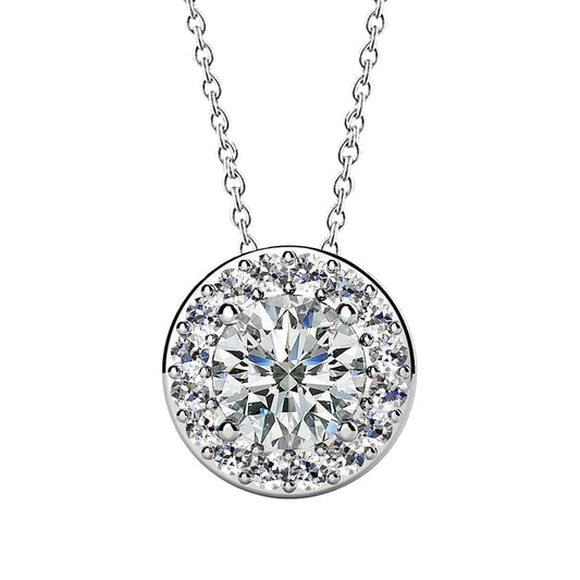 Round Brilliant Cut Genuine Diamond Pendant Necklace 1.75 Carat White Gold 14K