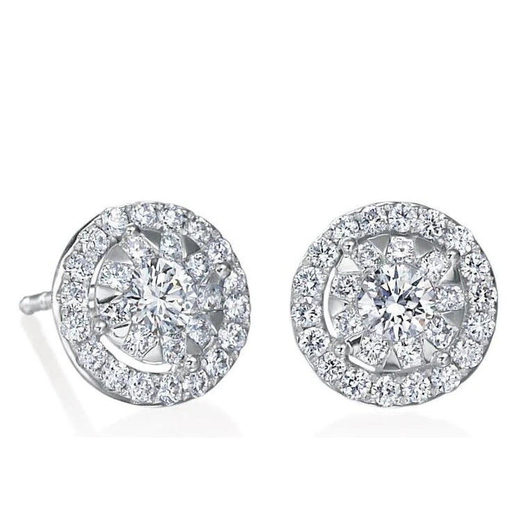 Round Brilliant Cut Gorgeous 1.86 Ct Halo Natural Diamonds Studs Earrings