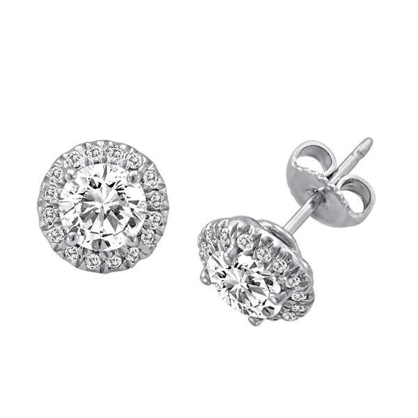 Round Brilliant Cut Halo Real Diamond Stud Earrings 2.82 Ct. White Gold 14K