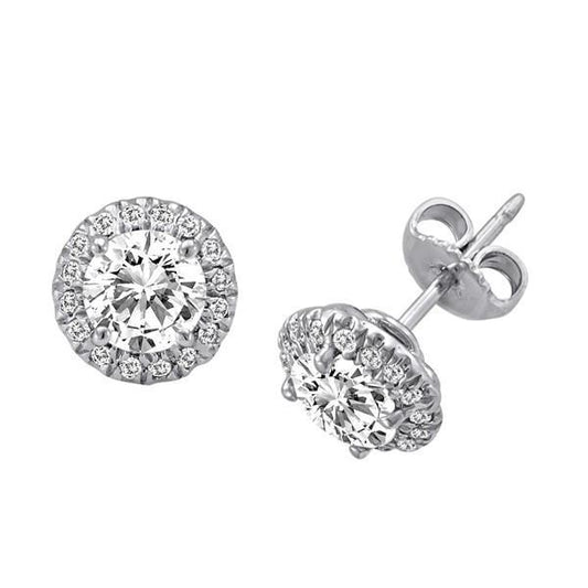 Round Brilliant Cut Halo Real Diamond Stud Earrings 2.82 Ct. White Gold 14K