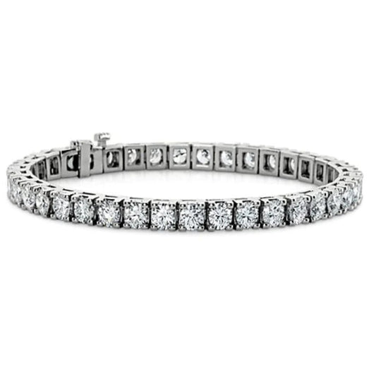 Round Brilliant Cut Natural Diamond Tennis Bracelet 10 Carat White Gold 14K