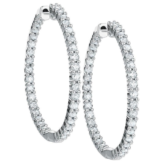 Round Brilliant Cut Real Diamond Hoop Earring White Gold  3.5 Ct. - Hoop Earrings-harrychadent.ca