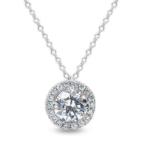 Round Brilliant Cut Real Diamond Necklace Pendant 1.70 Carat White Gold 14K